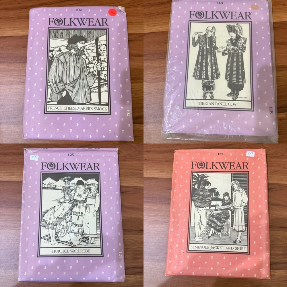 Lot of 4 Vintage Folkwear #102 #118 #125 #127 Collectible Sewing Patterns
